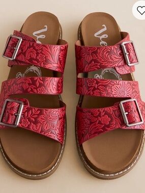 Very G Elma Western Sandals Red Tooled Floral Size 9 NWT